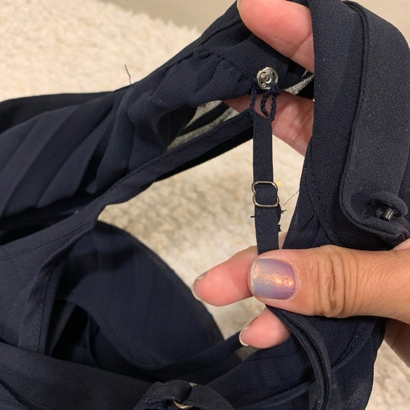 Banana Republic Navy blue sleeveless pleated midi dress size petite large - Picture 8 of 9